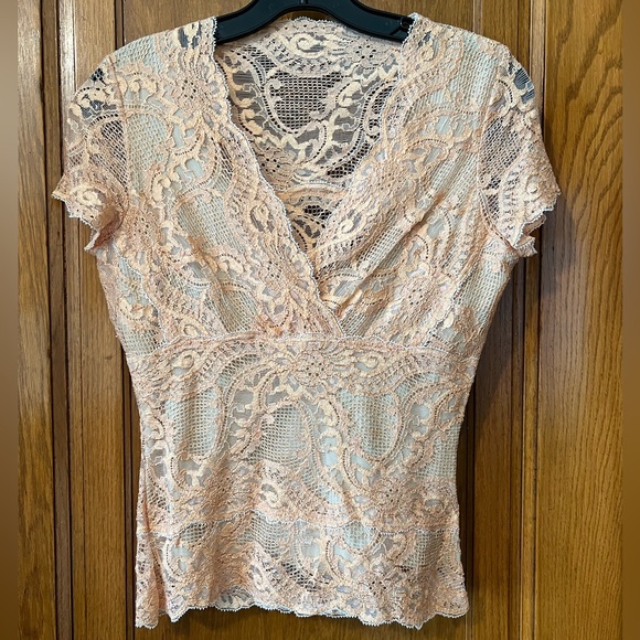 Vintage Kay Celine Bodycon Peach Lace Top Size Small NWOT New Condition - Picture 1 of 7